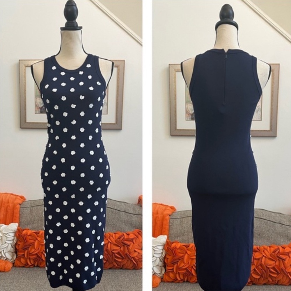 Perfect Michael Kors midi knit sleeveless beaded flower dress XS - Picture 6 of 10